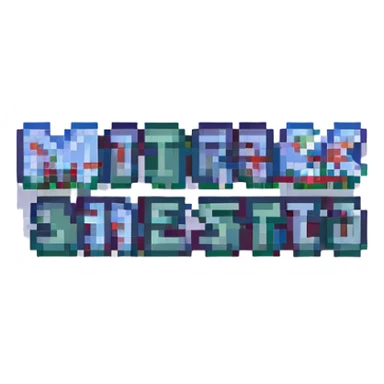the words 'MARK SINIESTRO' in pixel art, chunky letters, shadow effect, 16-bit era style sticker