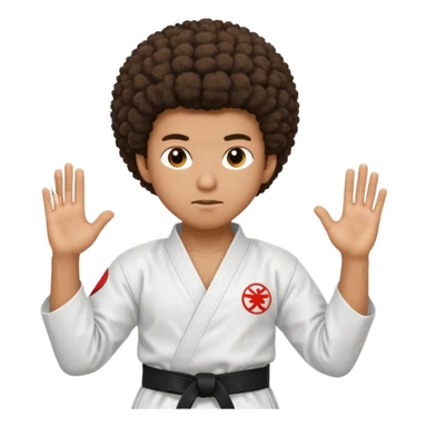 black karate instructor with afro hair and a low taper haircut, and a small fade on the sides. Make the hair brown sticker