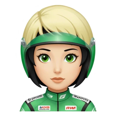black hair blond skin woman in green racing suit sticker