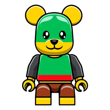 blocky Lego style bearbrick with X eyes, Lego brick joints, streetwear style, brand logos sticker