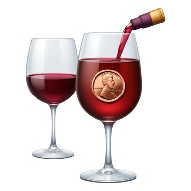 A United States penny coin holding a glass of wine sticker