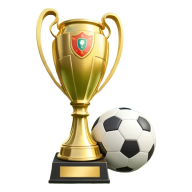 A football resting on the green grass of a soccer field, with goalposts and field markings in the background. In the foreground, the UEFA World Cup trophy gleams, symbolizing the pinnacle of football achievement, adding an element of prestige and competition to the scene. sticker