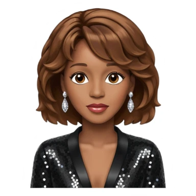 Whitney Houston with brown hair, black sequin outfit sticker
