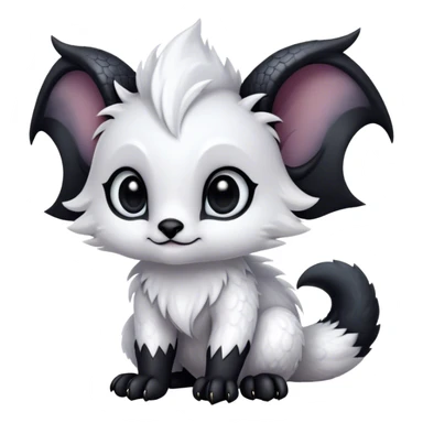 Absol-Umbreon-fantasy creature, black ears, no Scapha, black long scaly tail, big eyes, black eyes, white fur, black claws, cute, adorable sticker