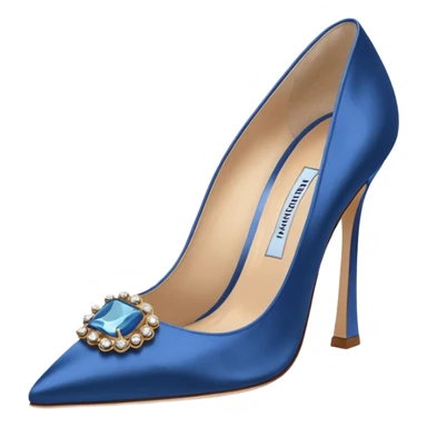 manolo blahink 90's satin pump with jewellry at front blue sticker