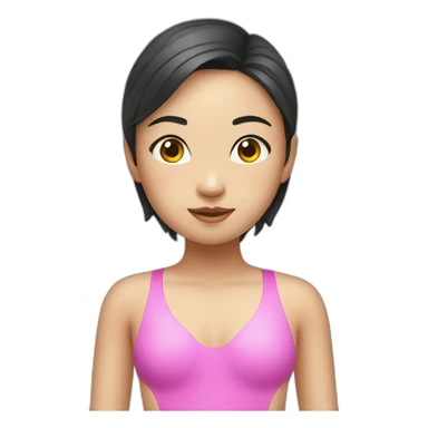 swimming asian girl in pink swimsuit sticker