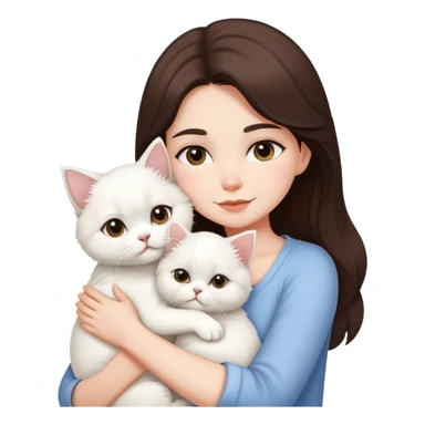 One brunette girl hugging one white puppy and one pure white persian cat sticker