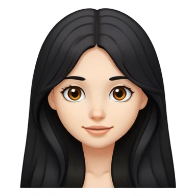 A girl with fair complexion with black long hair, dimples and brown eyes and  sticker