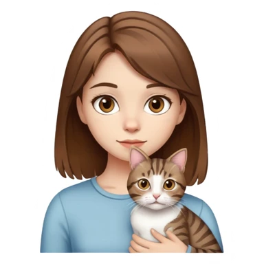 a girl cute brown hair and brown eyes and white skin with a cat Tabby medium sticker