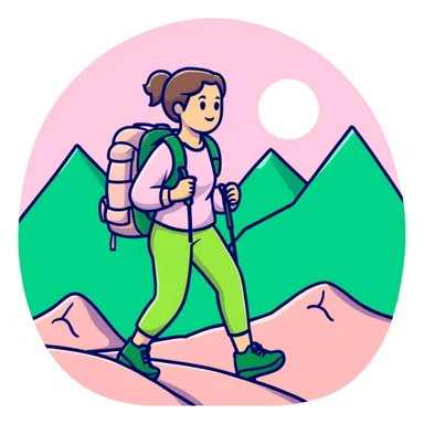 woman hiking wearing light pink clothes sticker