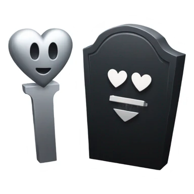 a black tombstone in silver RIP and a silver heart sticker