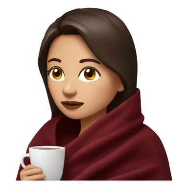 Brunette girl inside a maroon blanket sipping coffee eyes closed sticker