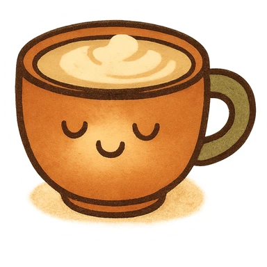 cute cappuccino cup, cartoon style, warm colors, no saucer, friendly expression sticker