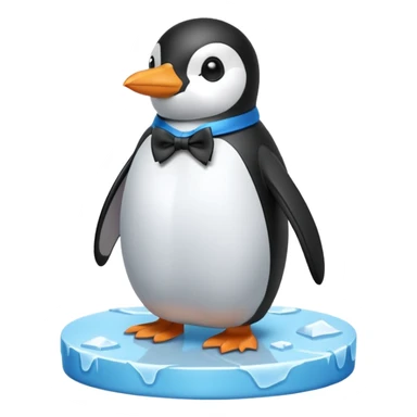 penguin, blue bow tie, standing on small ice melting block sticker
