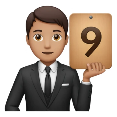 single person in a suit holding a sign with the number 9 sticker
