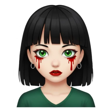 Guria com cabelo preto franjinha sangrando olhos verdes  fundo preto e um piercing bridgepiercing sticker