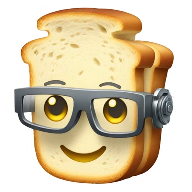 Robotic Cyborg slice of bread with fair skin, flat top haircut, rectangular glasses, circuits and smiling  sticker