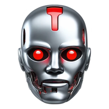 3d glitch chrome human android head, red lazer eyes with letter B on the face, 3d, portrait sticker