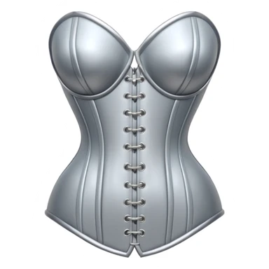 A luxury corset emoji made of silver chrome, smooth metallic curves, minimal fashion silhouette, glossy reflections, sensual high-end aesthetic, iOS emoji style, centered, clean white background sticker