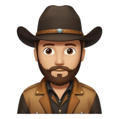 yellowstone ranch cowboy with brown beard, black cowboy hat, black t-shirt, leather tan jacket sticker