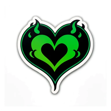 Black heart green flames around it sticker