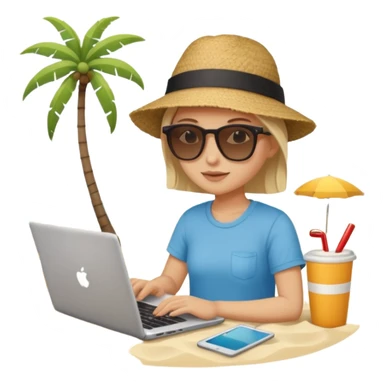 person neutral am laptop und im hintergrund einen strand sticker