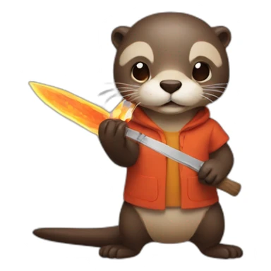 otter holding a fire knife in his hand sticker
