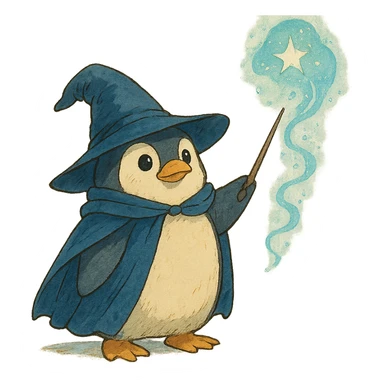 ghibli style penguin wizard casting a spell sticker