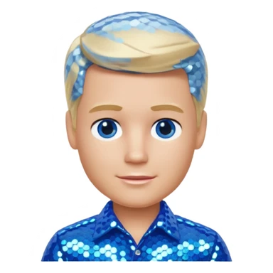 Ken from Barbie & Friends with blue eyes, blonde hair, blue sequin shirt sticker