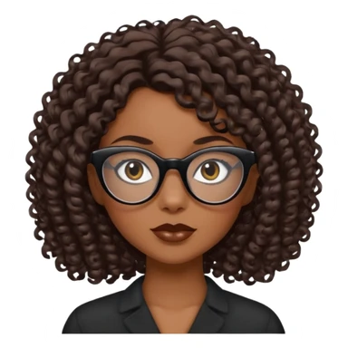 white girl with brown medium length curls and black cat-eye glasses sticker