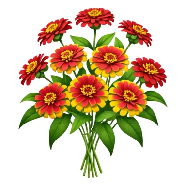 bouquet red Yellow Zinnia, luxuriant, stem, leaf sticker