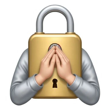 locked prayer hands in prayer position with a lock or padlock, clear symbolism, suitable for an emoji sticker