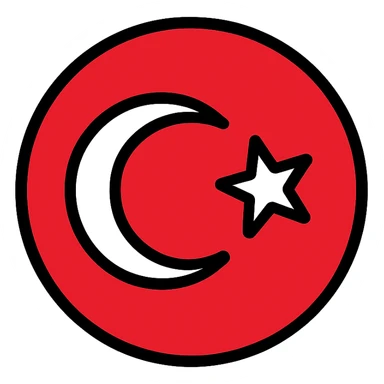 minimal Turkish flag emoji, red circle, white crescent and five-pointed star, flat design, transparent background, no shadows, centered, high resolution PNG style sticker