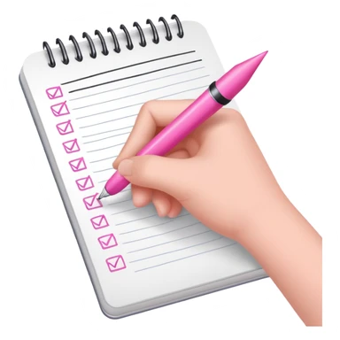 a hand writing a checklist with a pink pen in a notebook sticker
