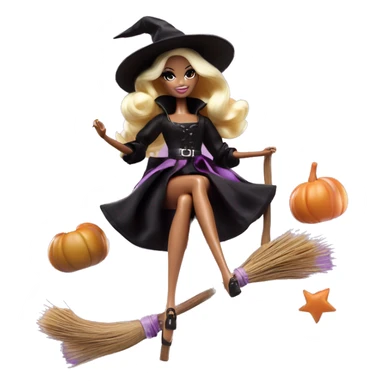 photogenic silkstone Barbie witches enchanted TV series floating gently on broomsticks sticker