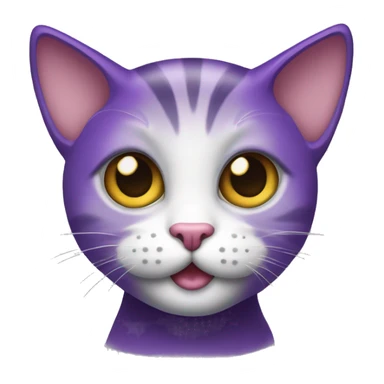 Um gato roxo com a parte branca dos olhos preta com as pupilas brancas e com uma boca sorridente com duas bolachinhas das bochechas dele sticker