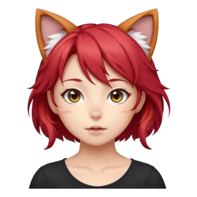 cute anime girl with cat ears, red blowing hair sticker