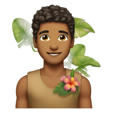 Tropical tan boy with long lashes and brown eyes with a flower in left ear  sticker