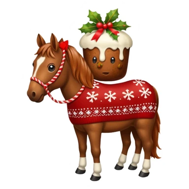 Xmas horse with red bows and a Christmas pudding jumper sticker