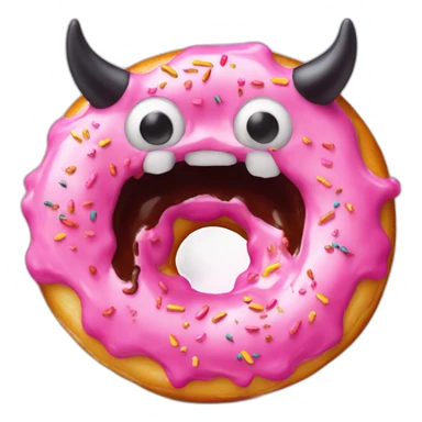 a demon eating a pink frosted donut sticker