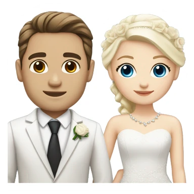 Wedding couple, groom fair skin with dark brown hair and dark brown eyes, bright with white skin blonde hair and blue eyes sticker