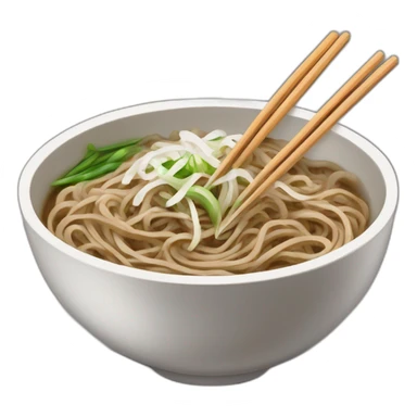 bowl of japanese buckwheat soba noodles with two chopsticks and spring onions sticker