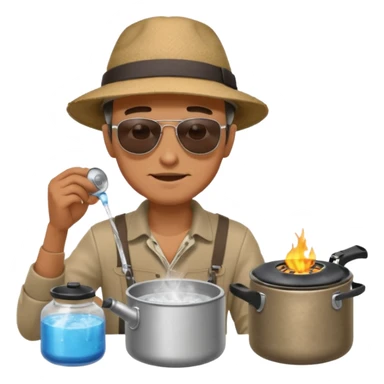 A man camper boiling water on a portable stove, enjoying the outdoor sticker