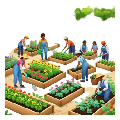 Community garden with people working together sticker