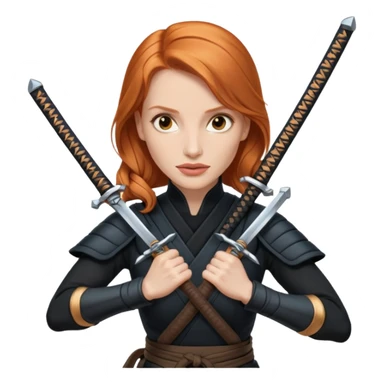 Jessica Chastain, in a ninja position with swords sticker