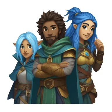 A dungeons and dragons team consisting of a human rogue,a blue Druid firbolg, a lion paladin and a female elf wizard sticker
