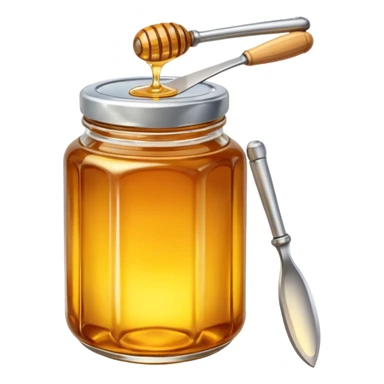 honey jar with golden honey and a metal knife beside it sticker
