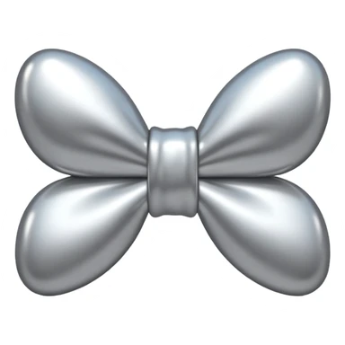 A cute bow emoji made of polished silver chrome, smooth rounded loops, glossy metallic surface, soft mirror reflections, subtle highlights, minimal and adorable proportions, iOS emoji style, centered composition, clean white background, soft studio lighting, no text, no outline, ultra high quality sticker