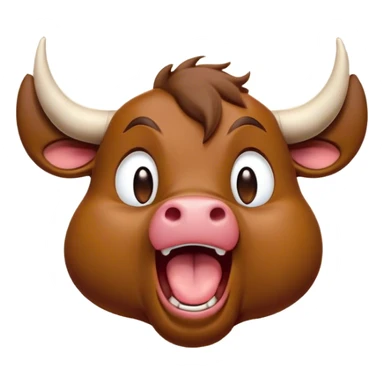 Cinematic Cute Yawning Brown Bull Portrait Emoji, Head tilted slightly with a dramatic, wide-open yawn, showcasing a smooth, rich brown hide with a subtle texture, floppy ears slightly drooping, round dark eyes barely open in drowsy contentment, Simplified yet irresistibly adorable features, highly detailed, glowing with a soft, cozy glow, high shine, relaxed yet expressive, stylized with a touch of rugged whimsy, bright and endearing, soft glowing outline, capturing the essence of a sleepy yet affectionate guardian, so drowsy it feels like it could charge right out of the screen and curl up for a nap! sticker