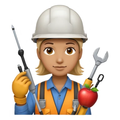 worker wearing helmet and electromechanical tools, apple emoji style, large sticker
